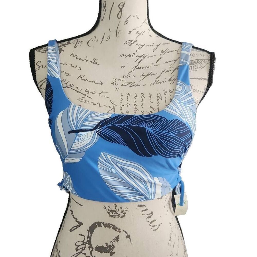 Aerie Women's Size Small Blue LeafāPrint Scoop Neck Tie Side Bikini Top